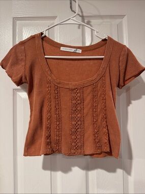 Altar'd State Rust Lace-Panel Cropped Scoop Neck Top
